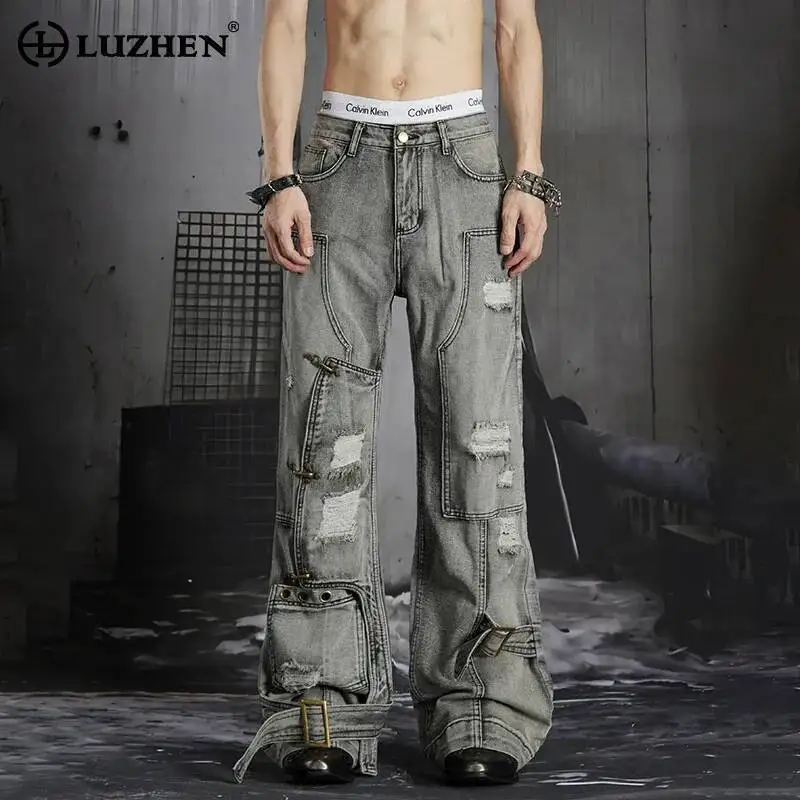 LUZHEN 2026 New Original Patchwork Multi Pockets Design Street Jeans Men's Fashion Handsome Patched Decorate Denim Pants JY7493