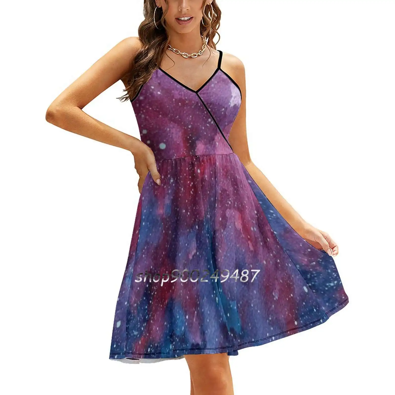 

Galaxy Sweet Summer Casual Sling Dresses Korean Women Sexy Sundress Cadva Galaxy Galaxy Painting Cosmos Space Space Painting