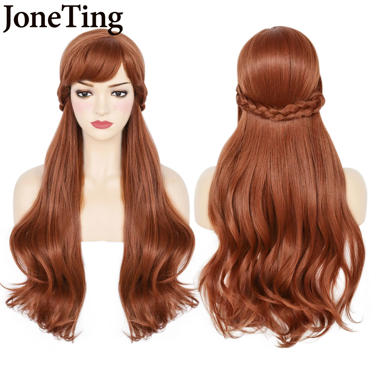 JT Synthetic Anna Cosplay Wigs the Fairy Princess Role Play Brown Body Wave Cosplay Wig Heat Resistant Fiber Hair Halloween