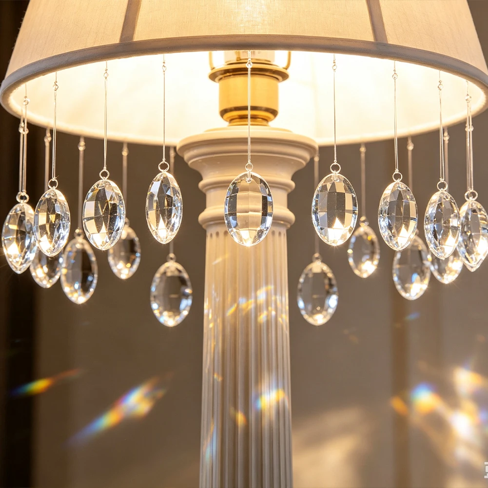 Faceted Oval Crystal Prism Suncatcher Rainbow Maker Lamp Shade Christmas Tree Window Hanging Pendant Exquisite Charm Decor