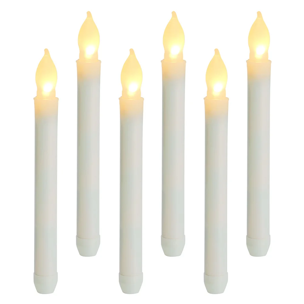 6 قطعة شموع إلكترونية Led عديمة اللهب أضواء مستدقة تعمل طويلة ديكور خفيف دافئ لحفلات الزفاف وأعياد الميلاد المنزلية