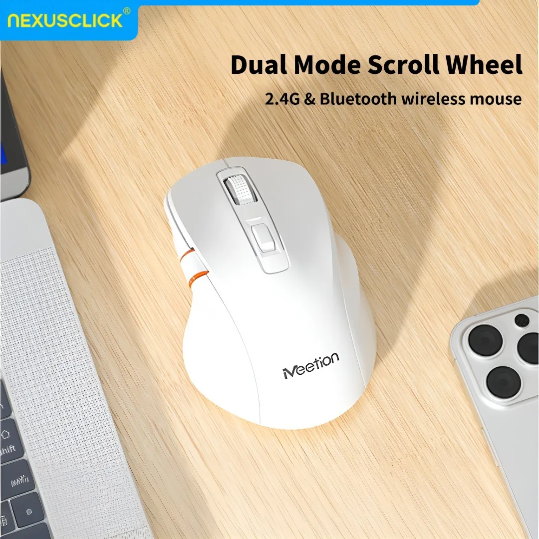 NexusClick Quiet Click Wireless Ergonomic Mouse, Dual Mode 2.4G/BT, 4 Adjustable DPI, Long Battery Life, for Home Dorm Laptop PC