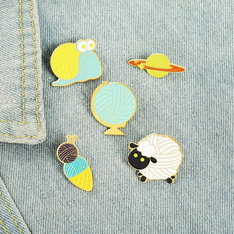 Globe Ice Cream Planet Pin Lapel Badge Bag Cartoon Jewelry Gift for Kid Friend Ball of Yarn Enamel Brooch Custom Sheep Snail