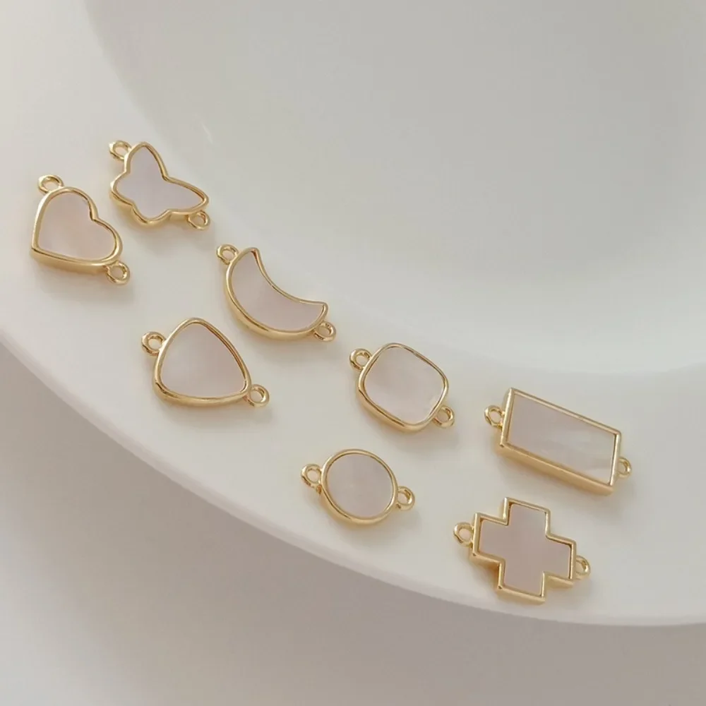 

14K Copper-clad Real Gold Inlaid with Natural White Shells Double-ring Pendant Heart Moon Butterfly Round and Square Accessories