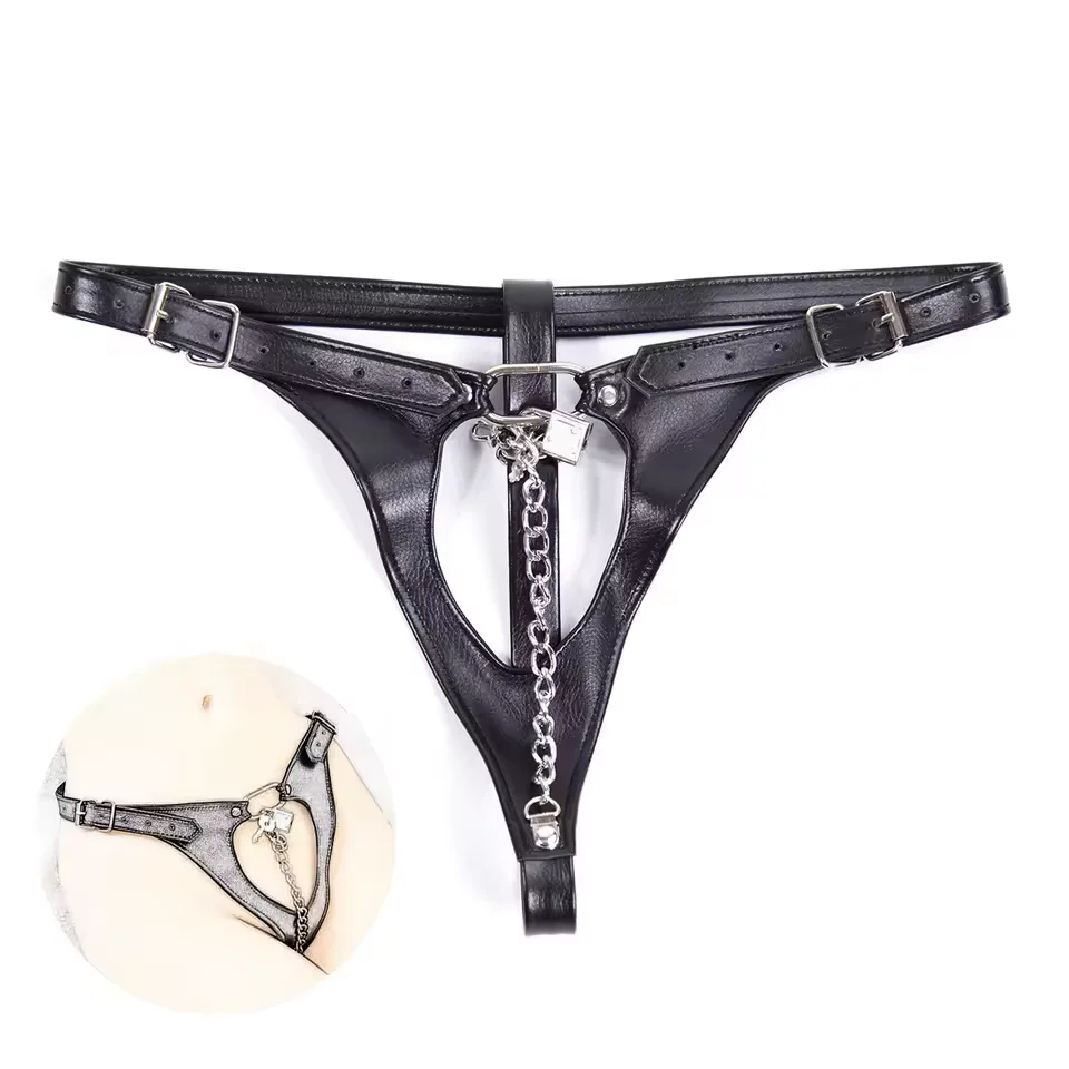 المرأة مثير افتتاح المنشعب السراويل الجلدية لممارسة الجنس المثيرة الاباحية أدناه Crotchless الملابس الداخلية مع سلسلة لامعة اللاتكس السراويل الساخنة الصغيرة