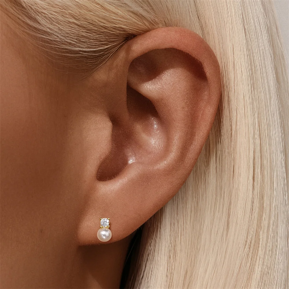 CANNER أربعة مخلب الزركون بساطتها اللؤلؤ 925 حلَق من الفضّة الاسترليني للنساء Ins الفرنسية أقراط رائعة مجوهرات #5