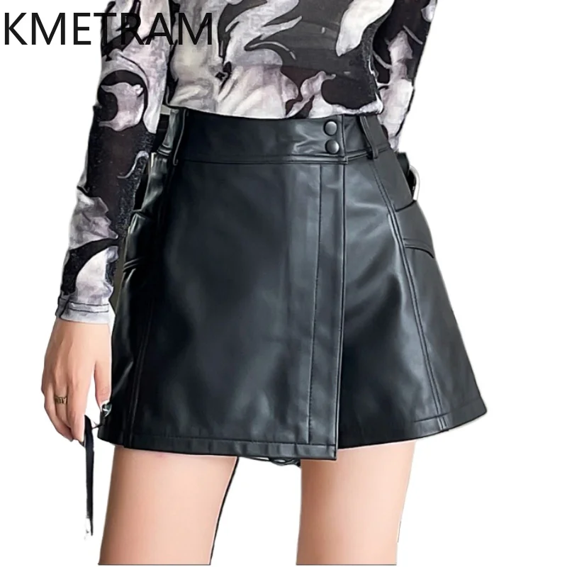 KMETRAM 100% Top Layer Sheepskin Short for Woman Black Genuine Leather Shorts Skirts Autumn Winter Women' S Clothes 2025 шорты