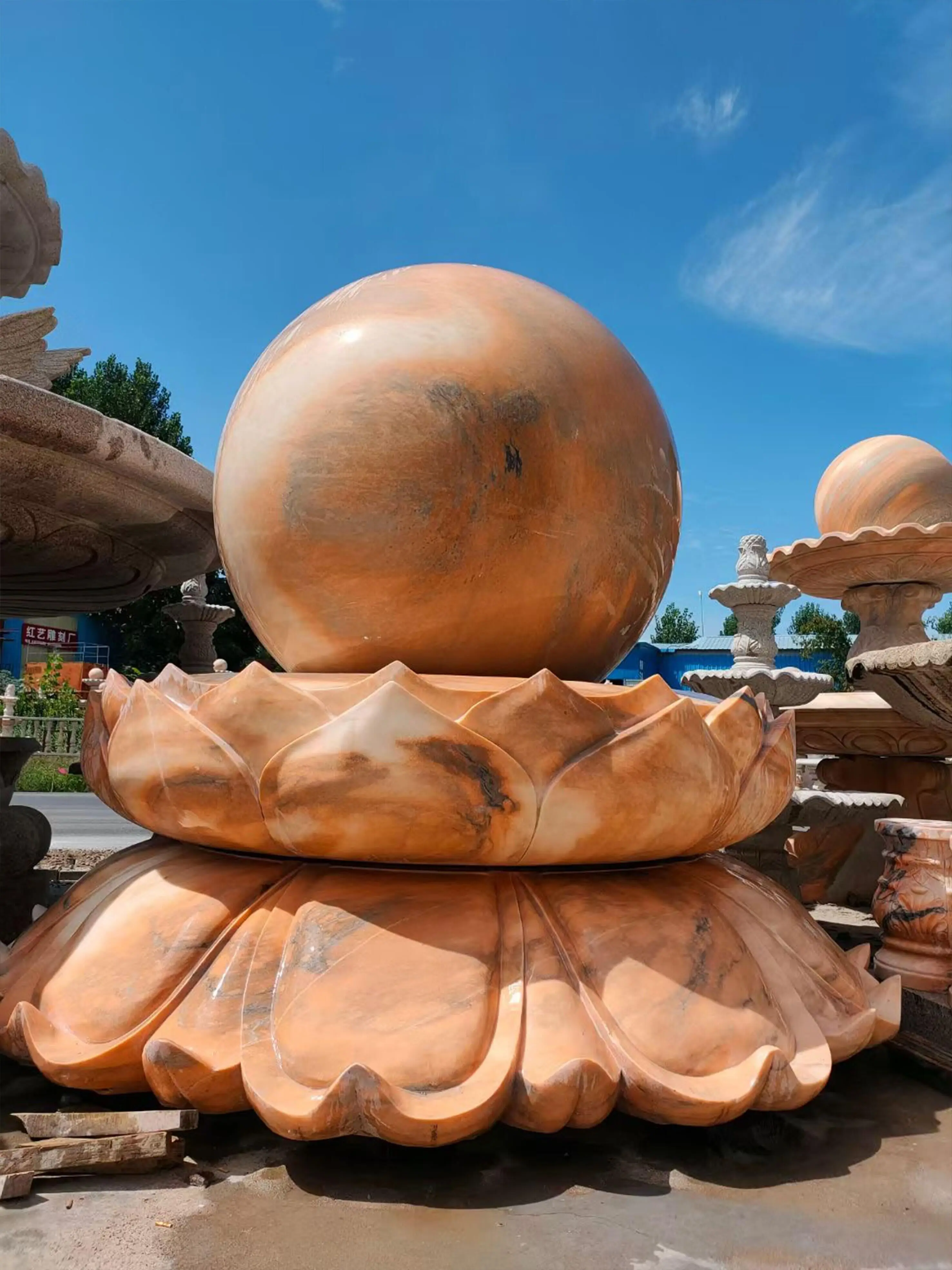 Outdoor Big Marble Floating Round Stone Pink Stone Rolling Marble Ball Water Fountain