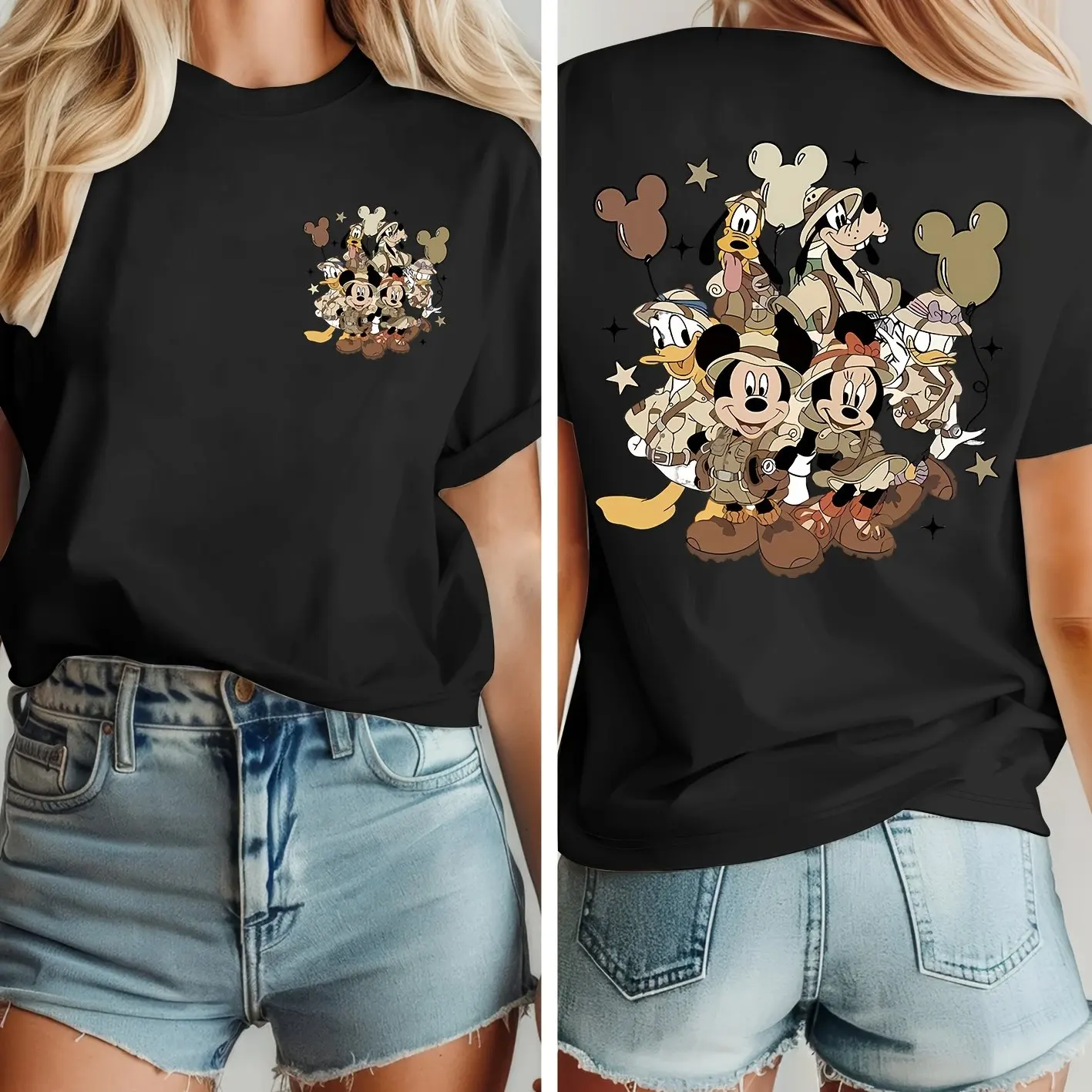 تي شيرت ديزني ميكي ماوس قطن للرجال والنساء كاجوال عصري كبير الحجم فضفاض بأكمام قصيرة للجنسين ملابس خروج للمناسبات #2