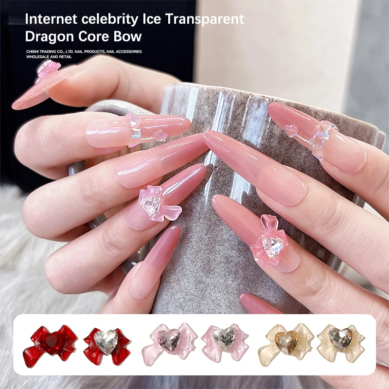 5 Pcs Ribbon Resin Bow Parts Nail Charms Mix-Style Bow Rhinestone Jewelry Accessory For DIY Manicure Decor