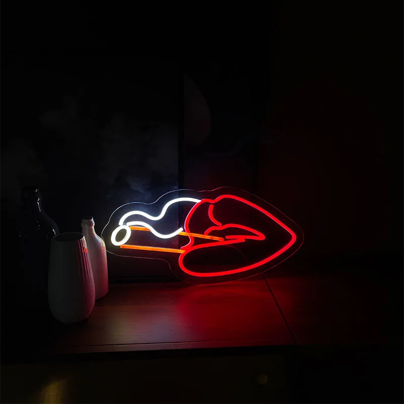 Toysign Neon Lips with Cigarette Light Sign, Retro Smoking Lips Wall Decor for Bar, Bedroom & Party, Unique LED Neon Artwork