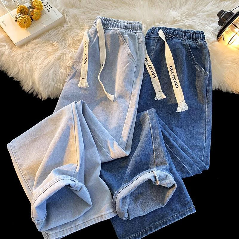 2024 Zomer Straight Jeans Broek Mannen Losse Casual Lichte Kleur Ins Jongens Broek Student Negen Minuten Broek