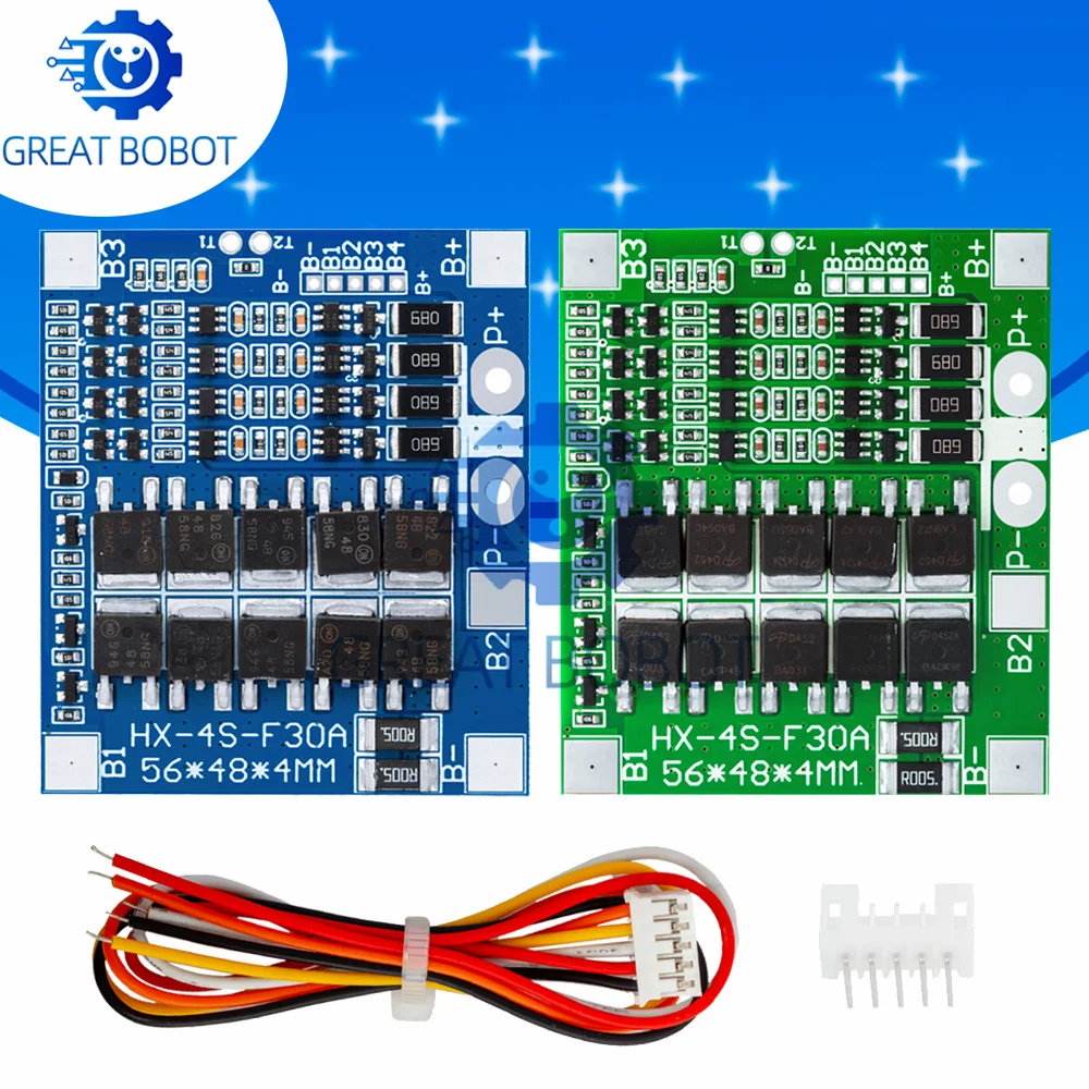 BS BMS 4S 3.2V 3.7V 30A LiFePO4 / Lithium Battery Charge Protection Board 12.8V 14.4V 18650 32650 Battery Packs With Balance