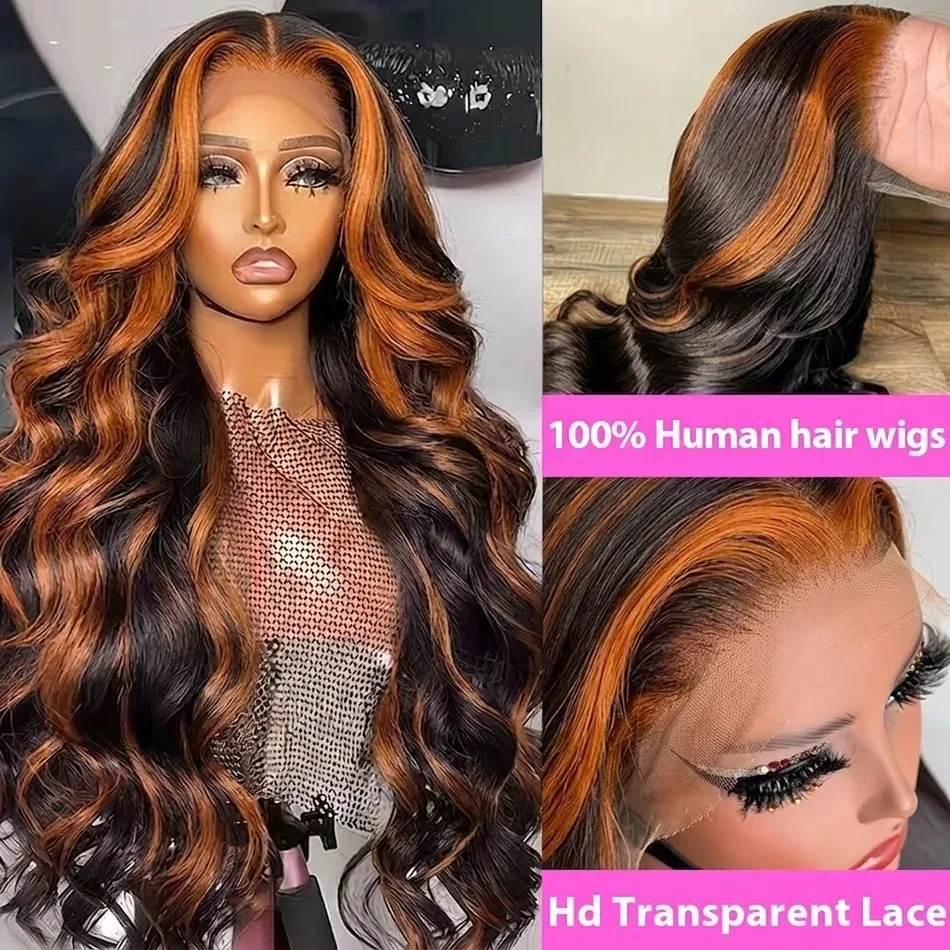 250% 13X6 HD Lace Brazilian 32 Inch Ombre Highlight 13x4 Lace Front Wig Human Hair 1B/4 Black Brown Body Wave Wigs For Women 4X4 5X5 Glueless Wig Human Hair view 3