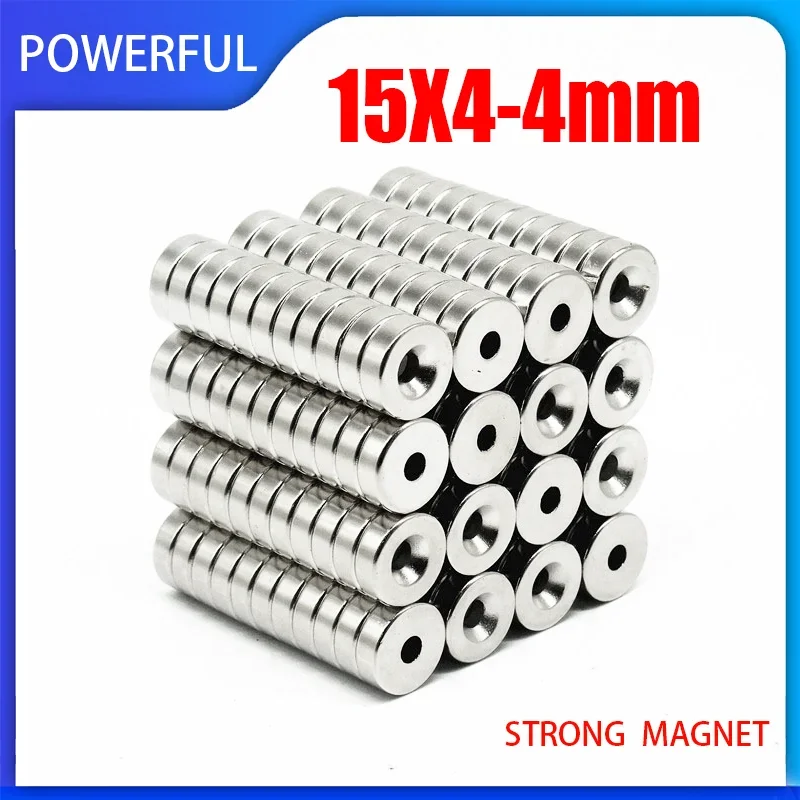 5~100PCS 15x4-4mm N35 Neodymium Magnet 15mm x 4mm Hole 4mm NdFeB Round Super Powerful Strong Permanent Magnetic imanes