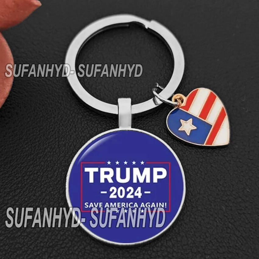 2024 Trump portachiavi bandiera portachiavi salva America di nuovo portachiavi con ciondolo Cabochon in vetro creativo per uomo donna portachiavi