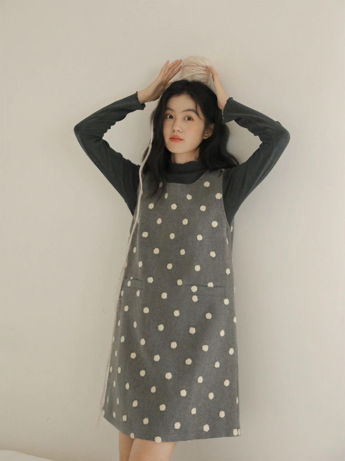 

Nesoulum ey 3D Contrast Color Polka Dot Vest Dr Women's Winter Artistic Retro Loose Layering ort Skirt Ci Commute