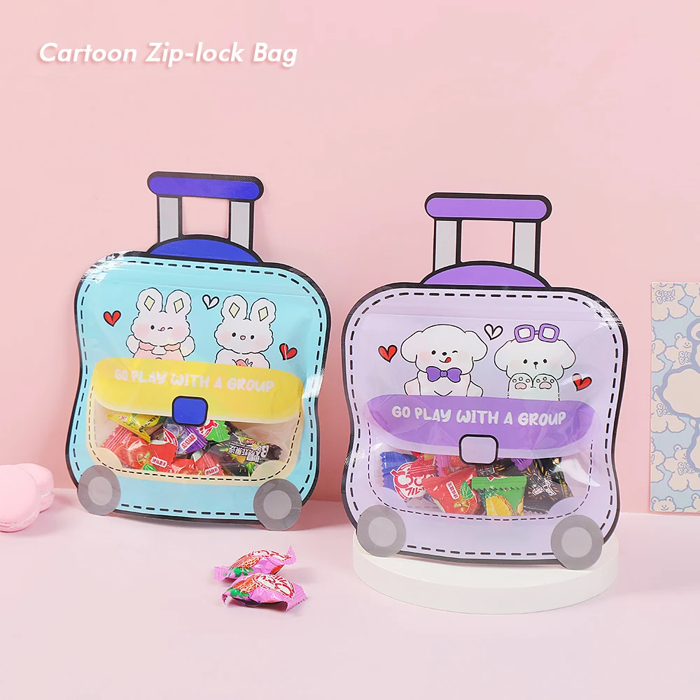 20/50PCS Creative Gift Packaging Bag Reusable Cartoon Luggage Shape Sweets Snack Sealing Pockets Kids Birthday Party Decors Gift