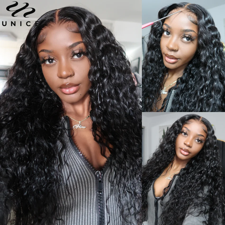 UNICE-Onda de Água Lace Wig, HD Lace Wig, 100% Cabelo Humano, Pré Cut, Pré Branqueado, Fino, Lace Encerramento Wear Go, Glueless, 5x5