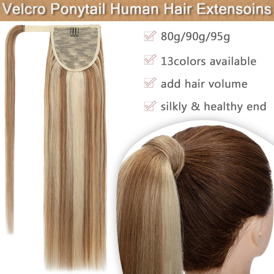 S-noilite Ponytail Straight 18Inch Real Natural Black Blonde Wrap Around Women Thick Hairpiece Ponytail Human Hair Extensions