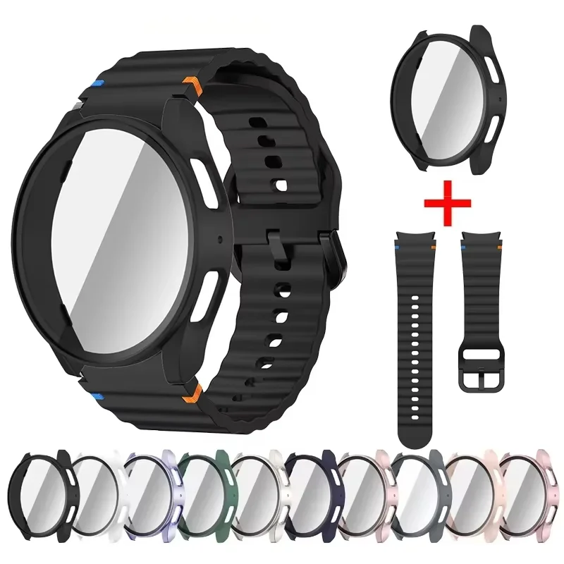 Case+Strap for Samsung Galaxy Watch 7 6 5 4 40mm 44mm Silicone original Band PC Protector Cover Bumper Galaxy Watch 6 Accessorie