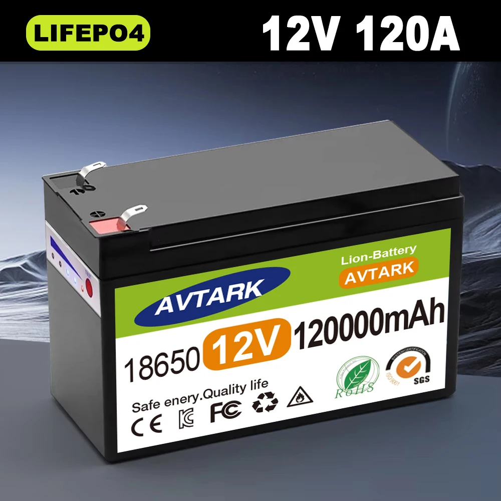 

12V 120Ah Lithium LiFePO4 Deep Cycle Battery, 4000+ Cycles Rechargeable Battery, Lithium Iron Phosphate for Solar/Wind Power