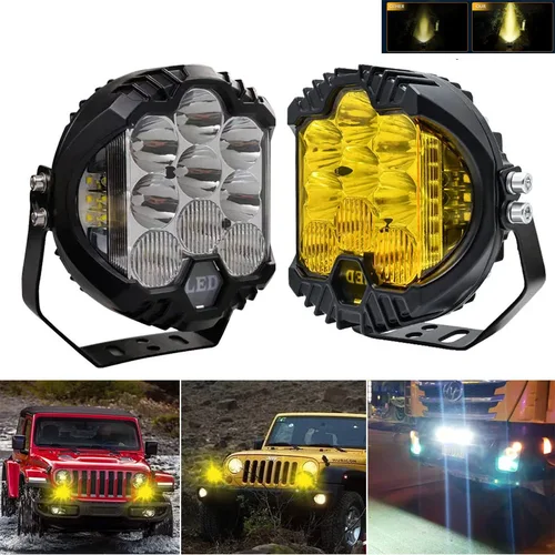 Imagen 2 del producto Faros delanteros LED ajustables de 3, 5 y 7 pulgadas, luces traseras blancas/amarillas para coche, para Motor, camión, autobús, ATV, UTV, luces de circulación superbrillantes