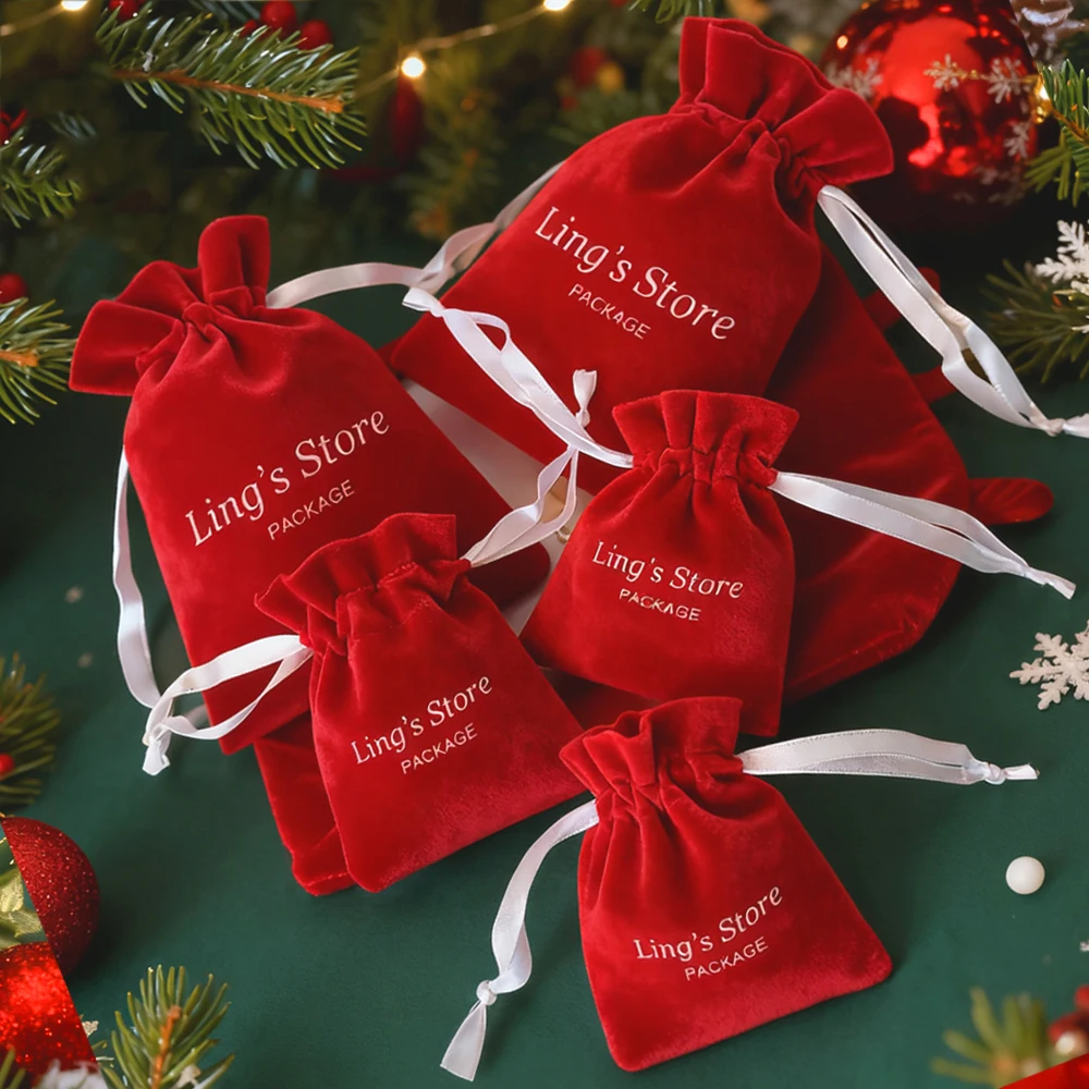50/100 szt. Czerwone woreczki na biżuterię ze sznurkiem z własnym logo, na pierścionki, kolczyki, bransoletki, woreczki do przechowywania, upominki ślubne, możliwość personalizacji