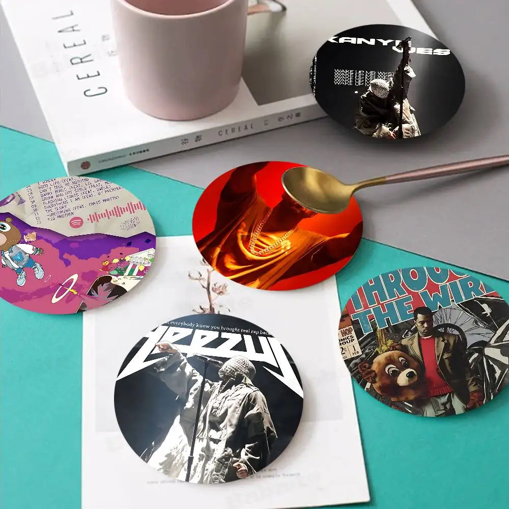 Classic Rapper K-Kanye W-West Y-Ye Round Coasters Insulated Durable Cups Coffee Coaster Plate Mats Home and Decoration Utensils