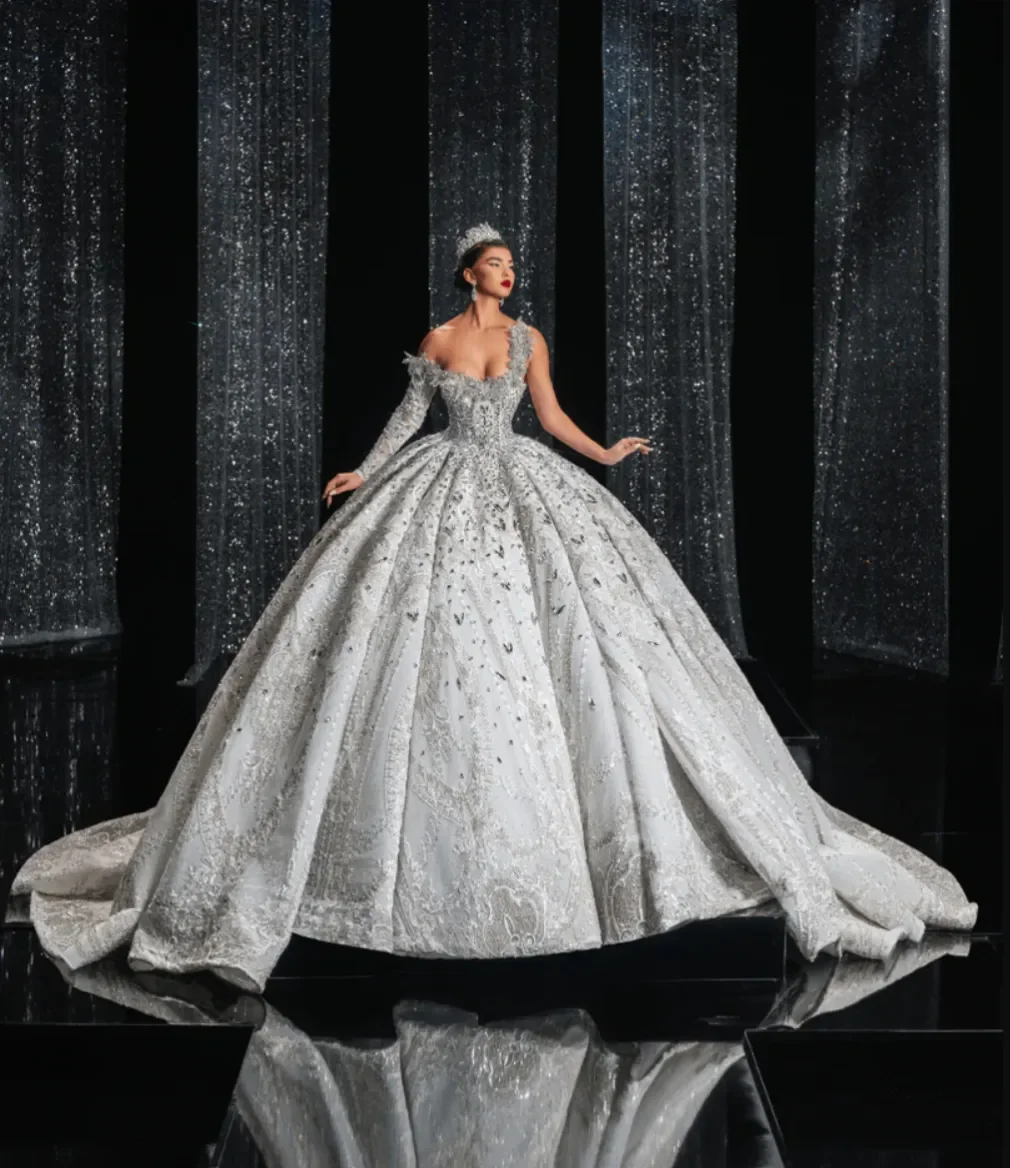 Luxury Heavy Industry Lace 3D Water Diamond Women's Wedding Dress Sexy One Shoulder Bridal Dress Robe De Mariage Customized