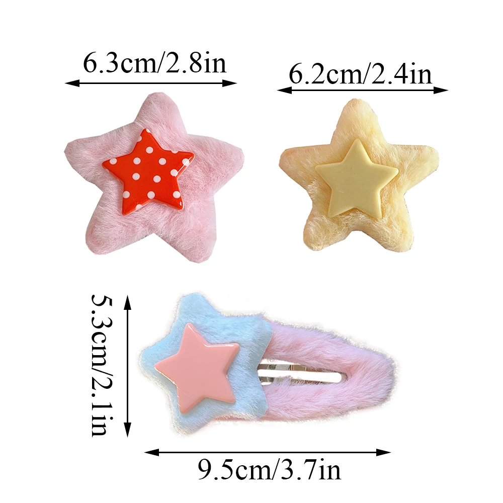 1pc Star Barrettes Colorful Hairpin Plush Cute Metal BB Hair Clip Bobby Pin Women Girls HairGrip Headwear Accessories