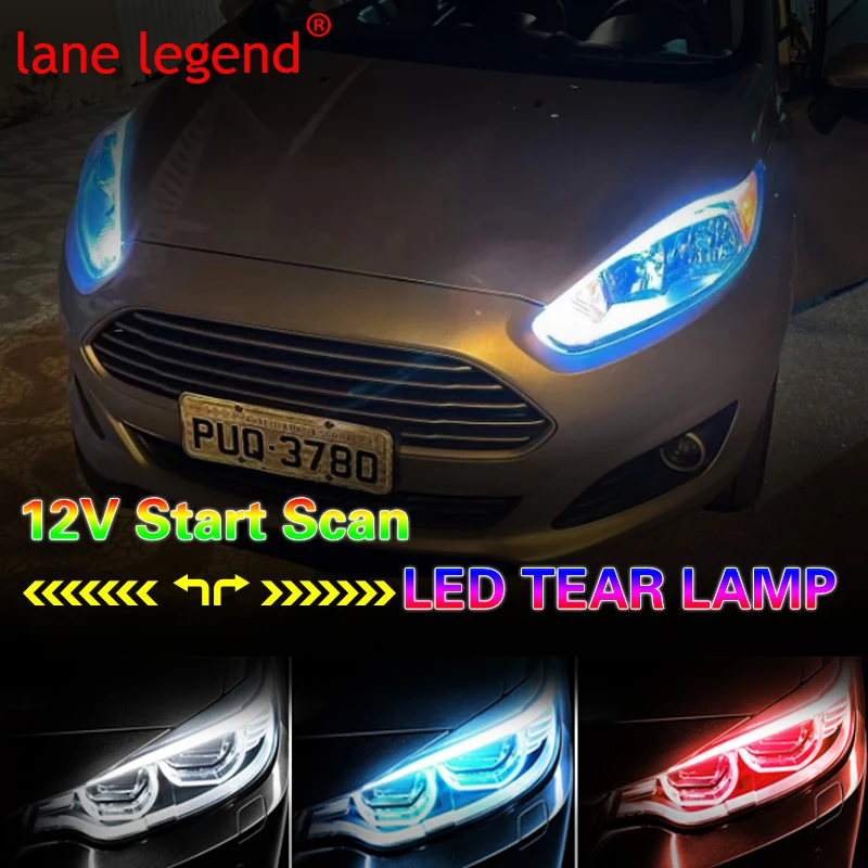 

LED DRL Car Daytime Running Light Flexible Waterproof Strip Auto Headlights White 60cm Turn Signal Yellow Brake Flow Lights 12V