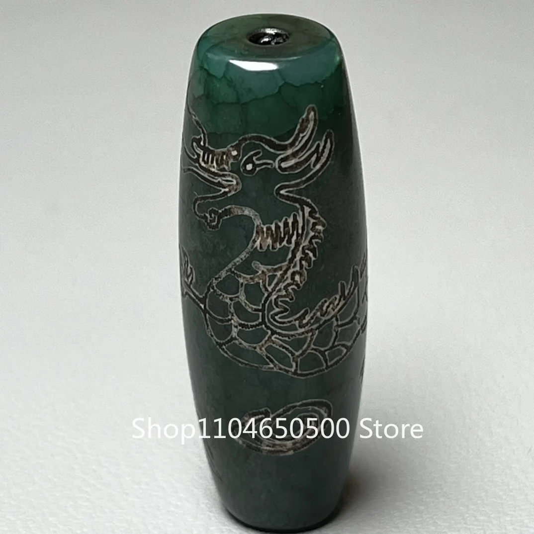 

Tibetan ethnic style genuine dzi bead boutique weathered pulp old agate green dragon pattern dzi bead bracelet 14x40mm