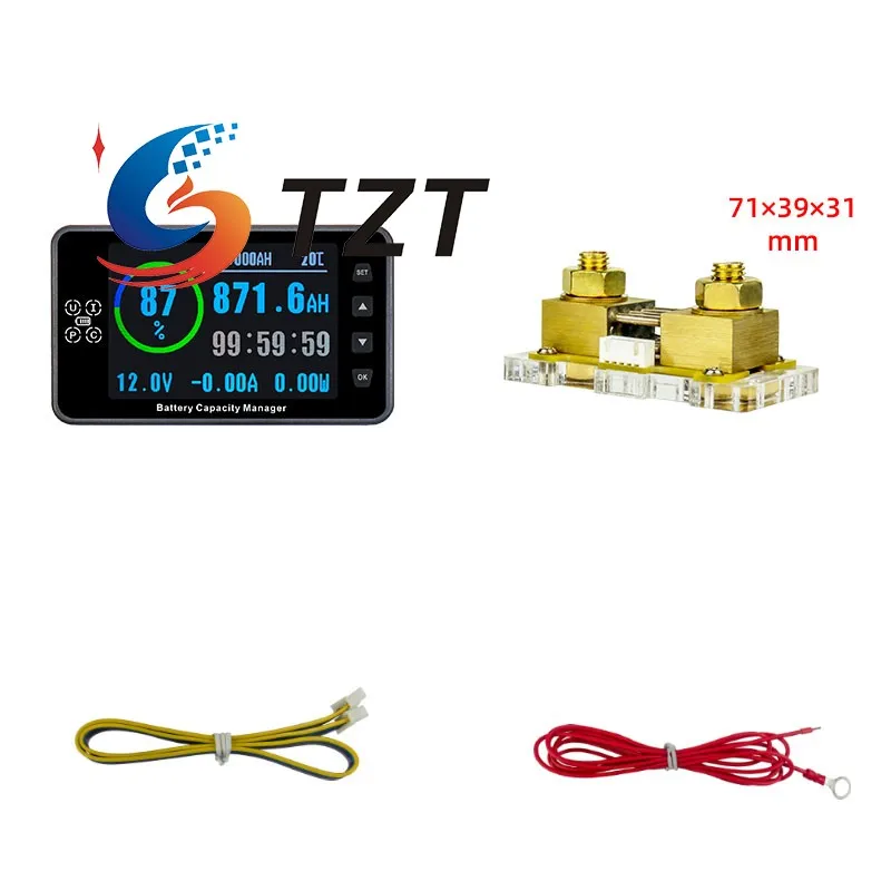 

TZT VA9910 Менеджер емкости аккумулятора Многофункциональный высокоточный кулонометр 3,5-дюймовый ЖК-дисплей 100A/200A/300A/500A Переключатель с основанием