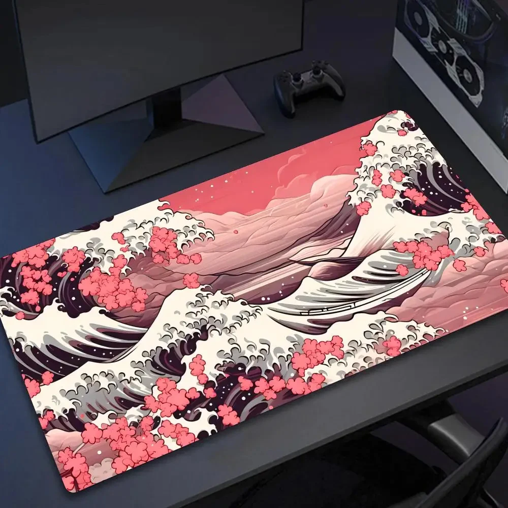 

Japanese Style Great Wave Cherry Blossom Sakura Mouse Pad pink Gaming HD Print Home Mousepad Rubber Non-Slip Office Laptop mat