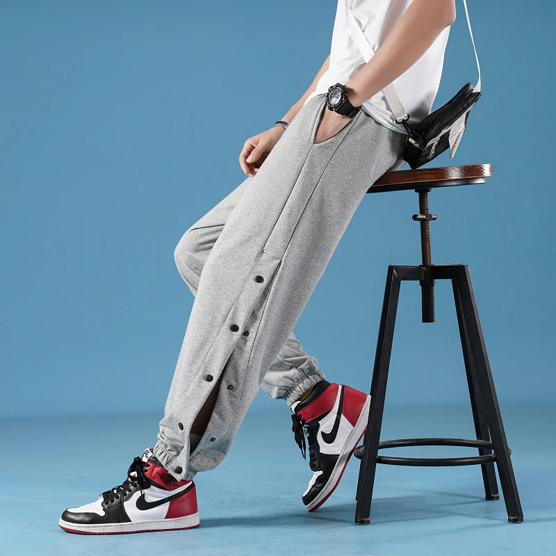 Men's Spring Autumn Button Elastic Pockets Solid High Waist Casual Loose Sports Harlan Trousers Office Lady Vintage Pants