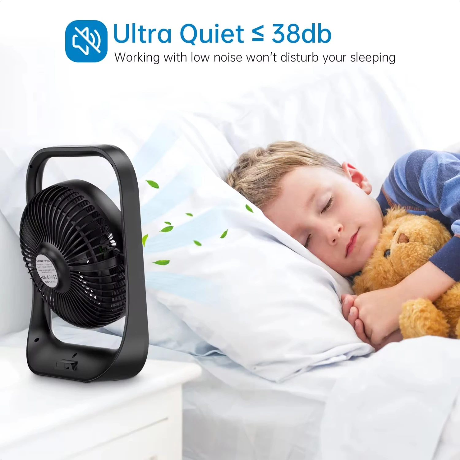 Neuer wiederaufladbarer USB-Ventilator mit Nachtlicht, tragbarer Tischventilator mit 3 Geschwindigkeiten, 3600 mAh, 135 ° Rotation, ruhiges Büro, Schlafzimmer, Camping