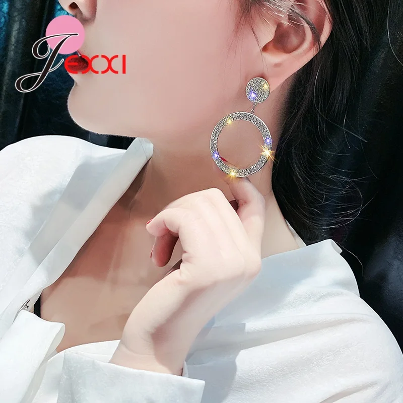 925 Sterling Silver Crystal Statement Stud Earrings For Women Girls Wedding Fashion Jewelry Valentines Day Gift Wholesale