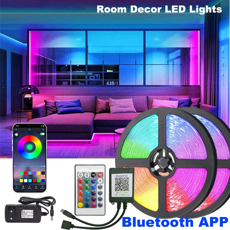 

Светодиодная лента 5050 RGB Luces LED 30 м для декора комнаты 24 клавиши Bluetooth управление RGB PC Музыка ТВ светильник s гирлянда лента окружасветильник