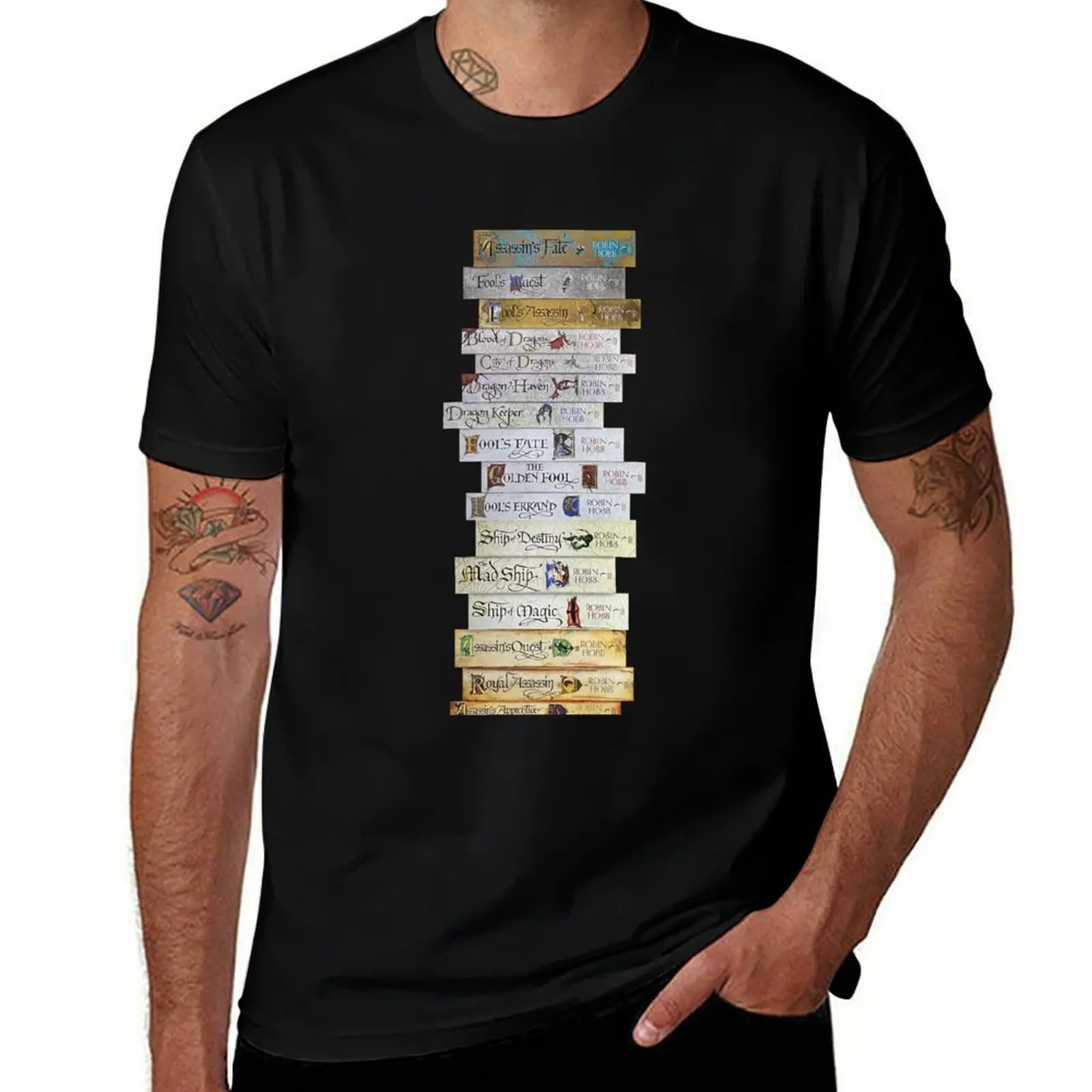 Realm of the Elderlings Book Stack T-Shirt Stain Resistant Casual Tee T-Shirt