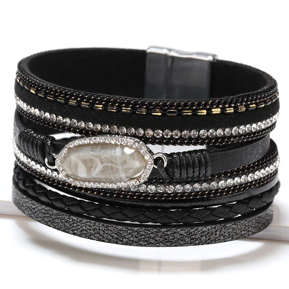 ZG Bohemian Multi-layer Woven Bracelet For Women Vintage Rhinestone Accessories Bracelet Jewelry