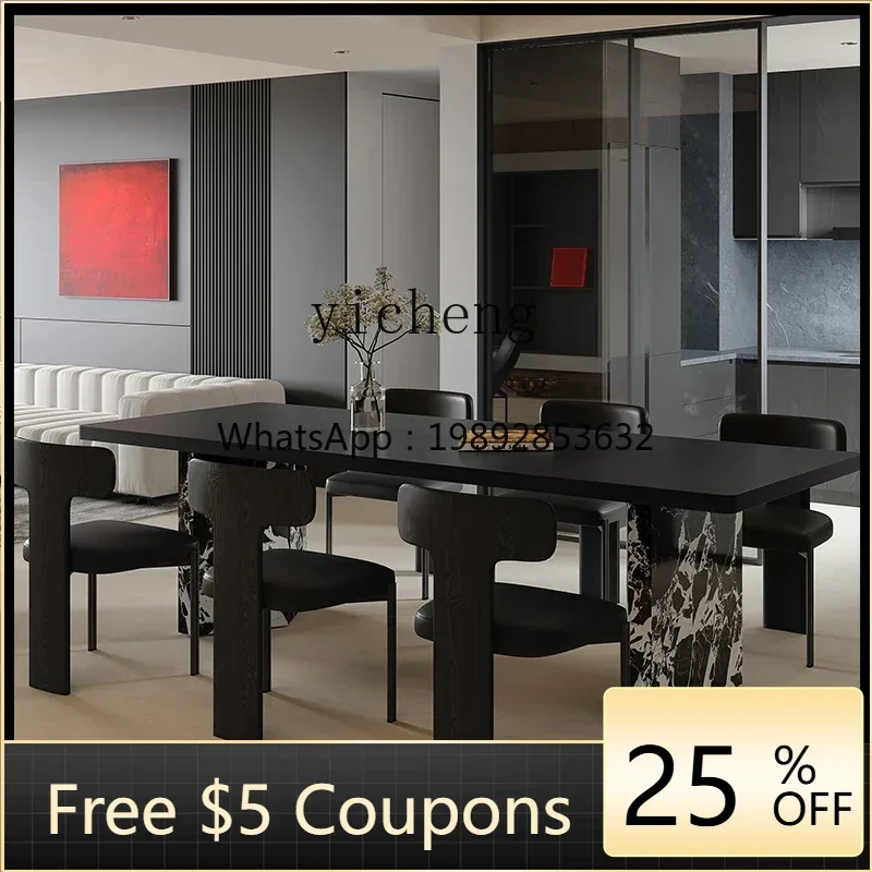 

U8 simple retro Bauhaus wind rock slab dining table and chair combination large apartment island tea table rectangular