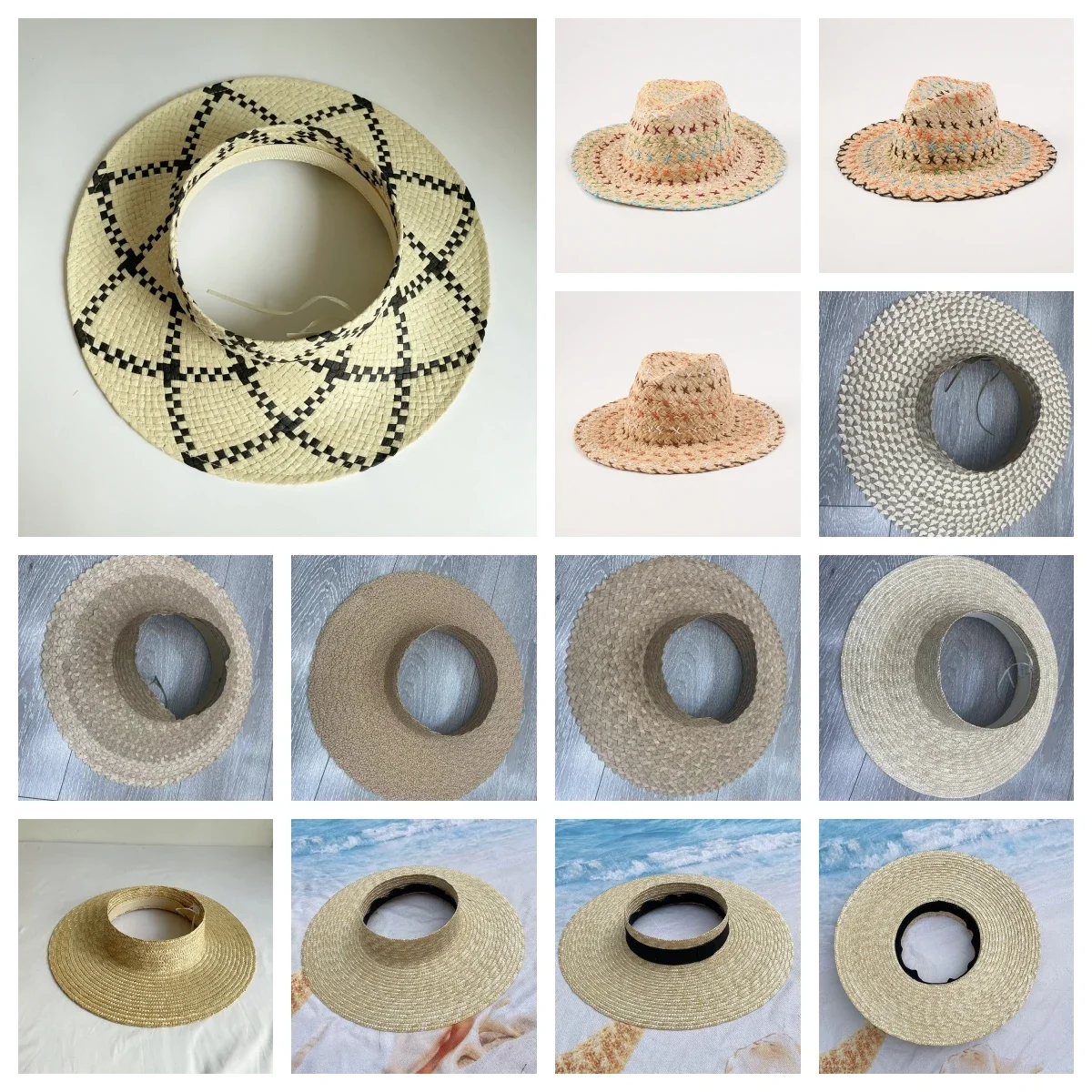 Fashion Summer UV Protection Sunscreen Large Empty Top Straw Hat Wide Brim Beach Hat Floppy Breathable Photography Sun Hat