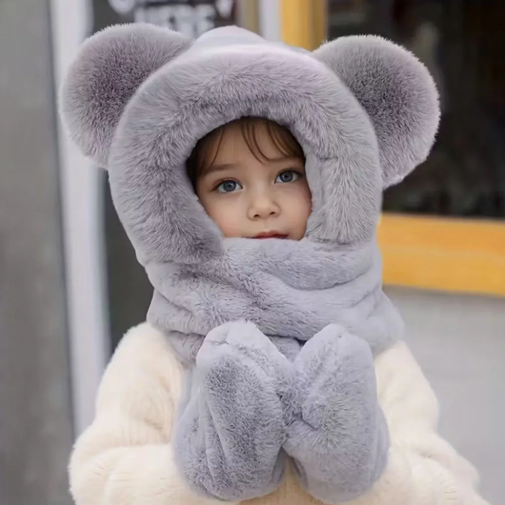 

3-8 Y Winter Hat & Scarf Set - Soft Plush Animal Ears Lightweight Warm Winter Hat with Matching Scarf for Girls & Boys