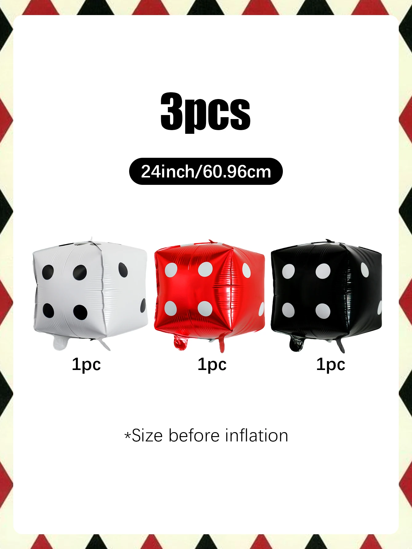 3pcs Red, Black, and White Dice Balloon Set — Ideal for Birthdays, Parties,Casino Decor,Gaming Themes,and Dice-Themed Parties. view 6