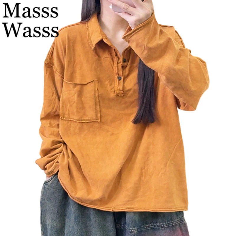 Masss Wasss 2026 Japanese Design Causal Soild Tee Shirts Females Summer Fashion Loose Elegant Tops Women Vintage Classic Clothes