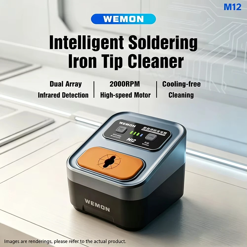WEMON M12 Intelligent Soldering Iron Tip Cleaner Dual Array Infrared Sensor Microsecond Response Auto Manual 3 Speeds