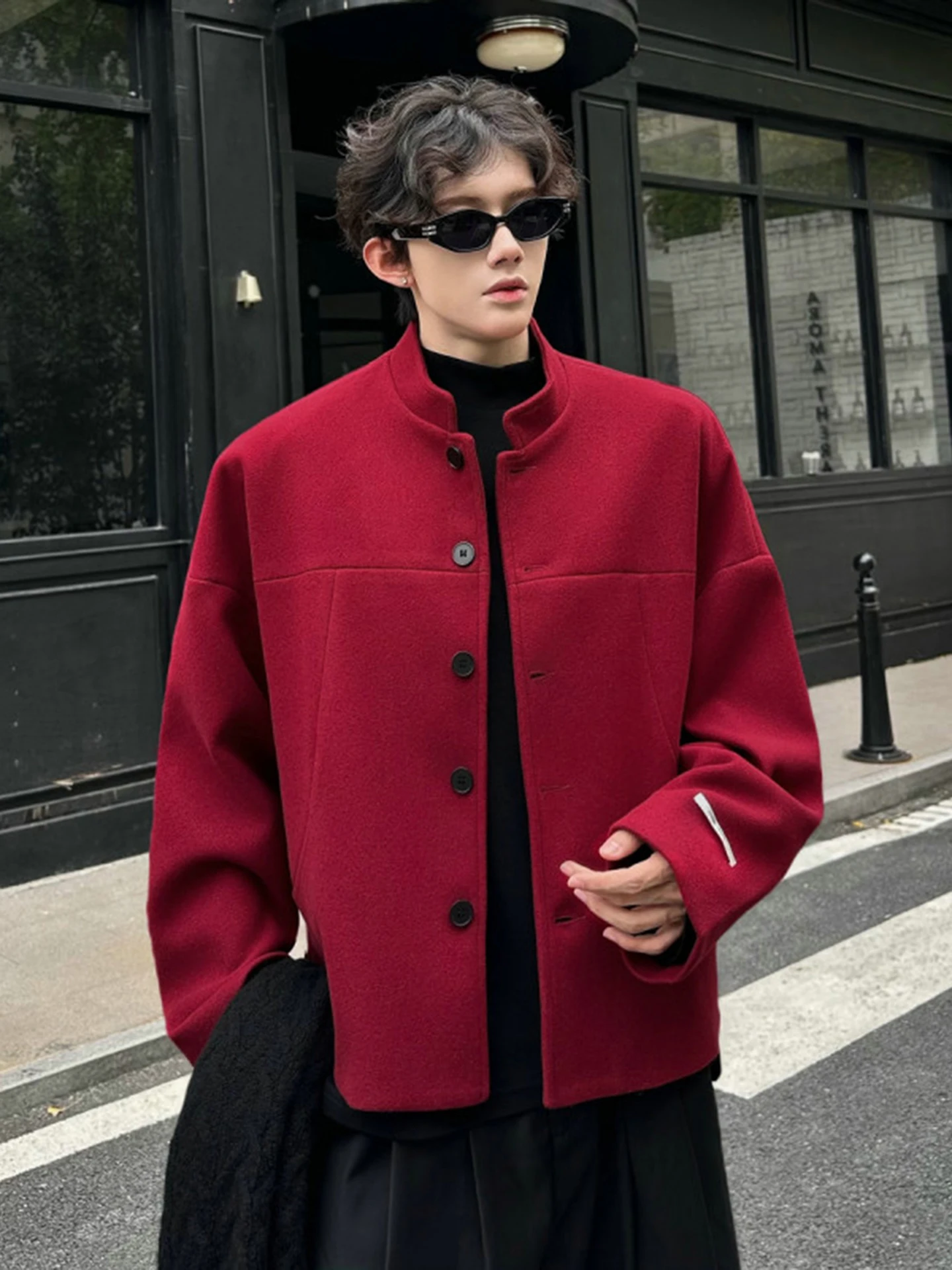 

Red Thiened ort Woolen Suit Jaet New Chinese Sle Men's Clothing Cisas Engagement Par Outfit Straight Cut Design