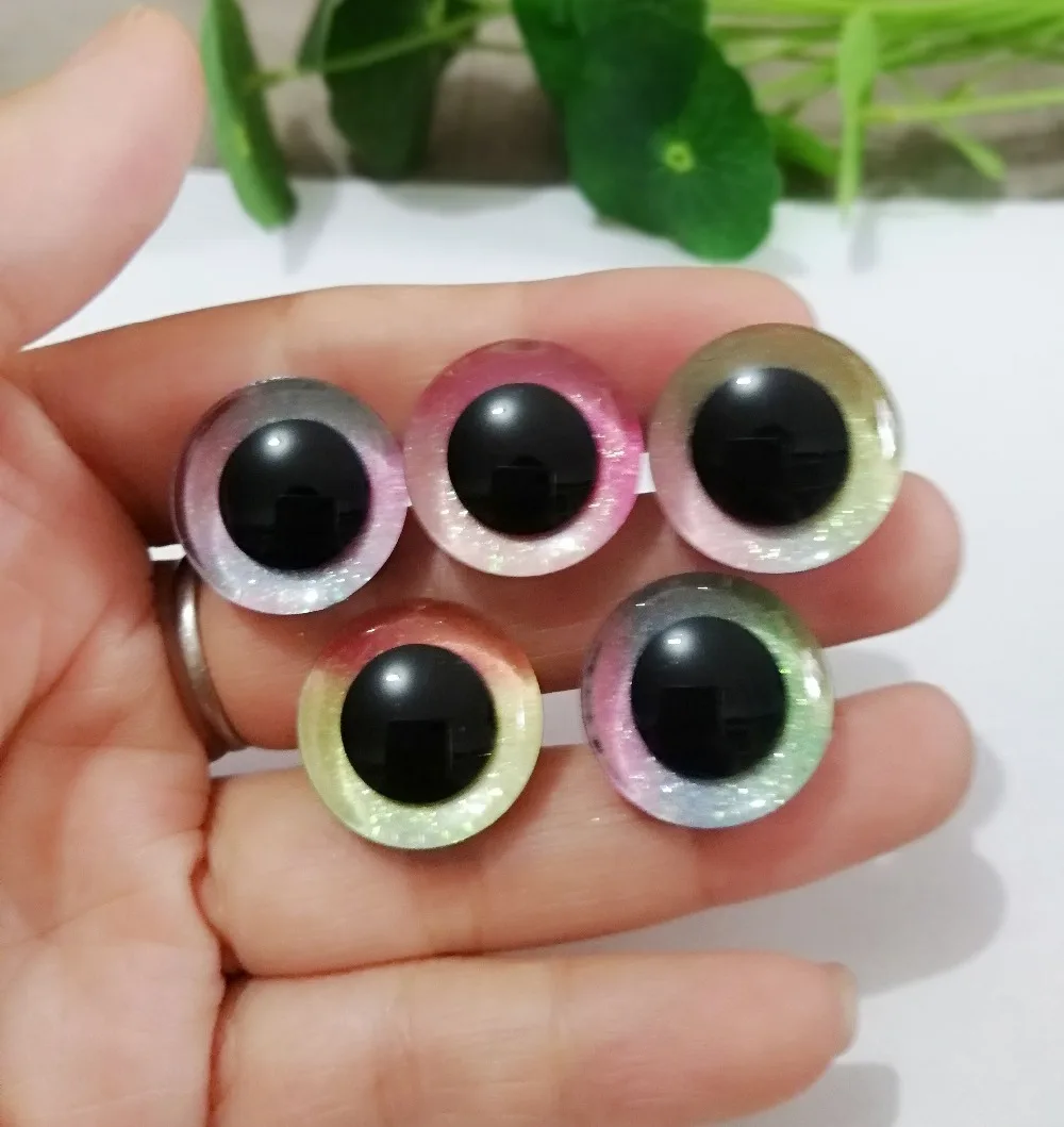 10 teile/los neue artikel 16mm/20mm/24mm trapez kunststoff klar sicherheit spielzeug augen + Regenbogen farbe stoff + weiß washer für puppe erkenntnisse