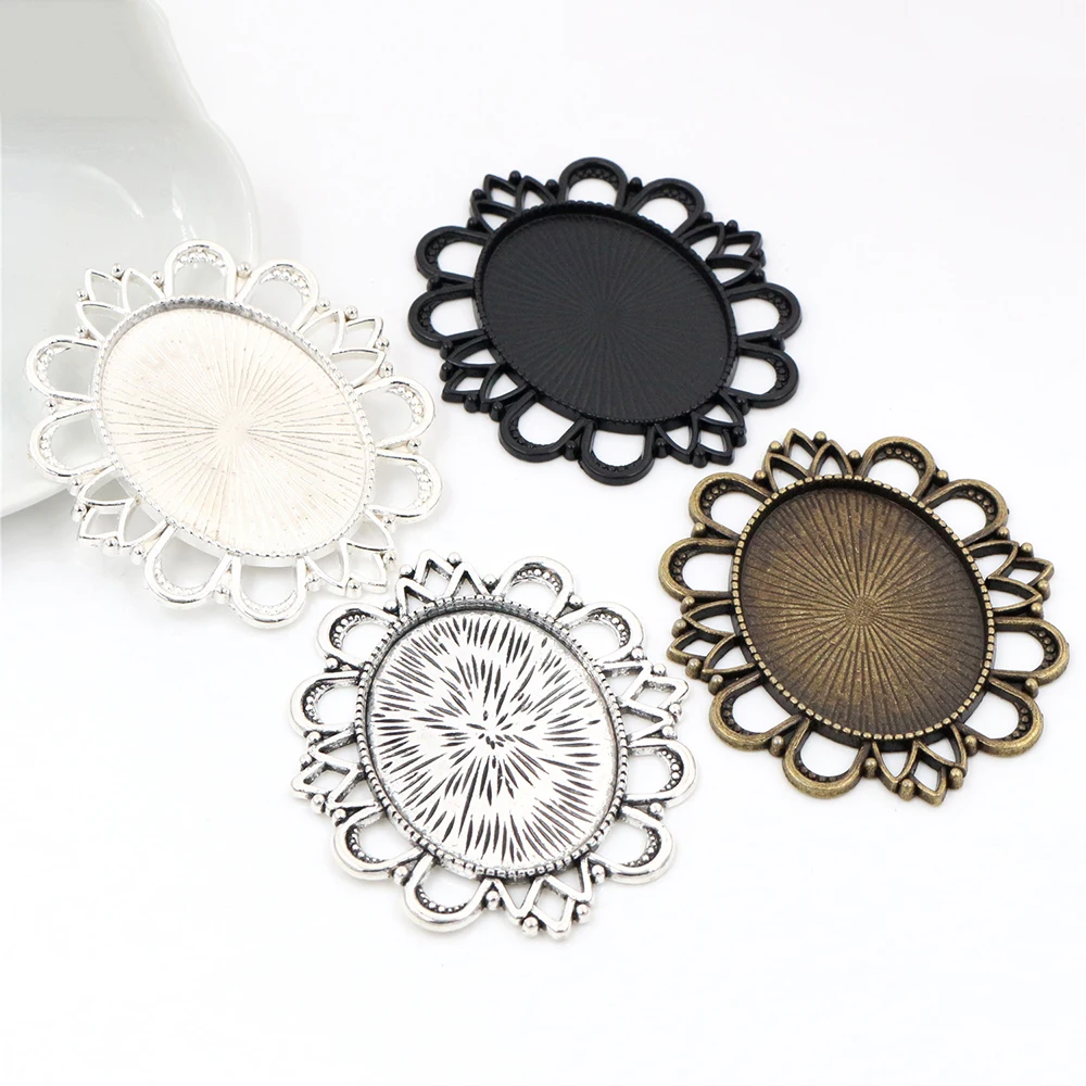 5pcs 30x40mm Inner Size 4 Colors Plated Classic Pierced Style Cabochon Base Setting Charms Pendant Tray